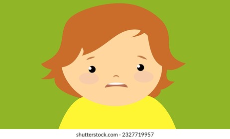 Illustration of a Little Boy Crying in Front of a Green Background
