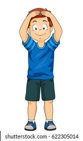 Illustration of a Little Boy Demonstrating the Different Body Parts by Touching His Head