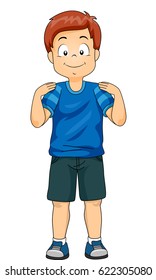 Illustration of a Little Boy Demonstrating the Different Body Parts by Touching His Shoulders