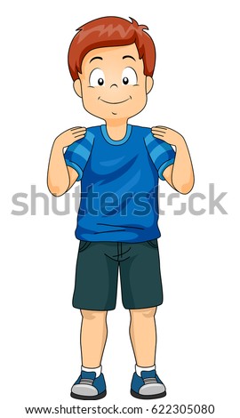 Illustration of a Little Boy Demonstrating the Different Body Parts by Touching His Shoulders