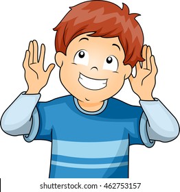 Illustration Little Boy Doing Listening Gesture Stock Vector (Royalty ...