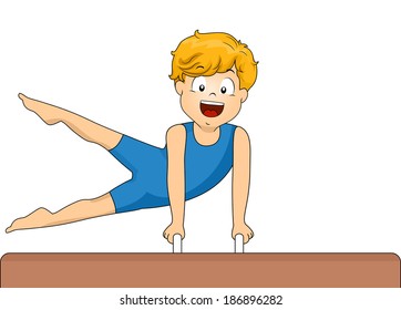 Illustration of a Little Boy Doing Routines on a Pommel Horse