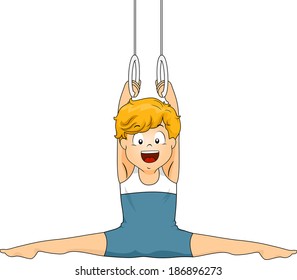 Illustration of a Little Boy Doing a Split While Holding on to Still Rings