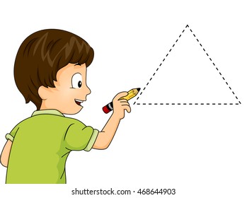Illustration of a Little Boy Drawing a Triangle