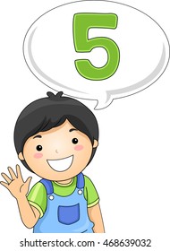 Illustration of a Little Boy Gesturing the Number 5