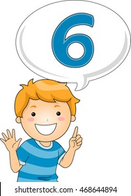 Illustration of a Little Boy Gesturing the Number Six