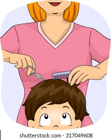 Illustration of a Little Boy Getting a Haircut at the Barber Shop