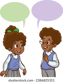 Illustration of a Little Boy and Girl Talking with Blank Speech Bubbles