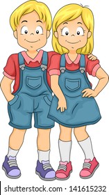 Illustration of Little Boy and Girl Twin Siblings