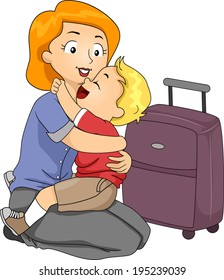 Illustration of a Little Boy Giving His Mother a Hug Before She Leaves for a Trip