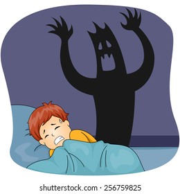 Illustration of a Little Boy Having a Nightmare While Sleeping