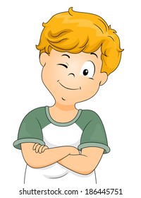 Illustration Of A Little Boy With His Arms Crossed Flashing A Wink