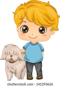 Illustration of a Little Boy with his Pet Dog