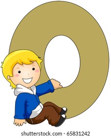 Illustration of a Little Boy Holding on to a Letter O