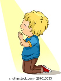 Illustration of a Little Boy Kneeling Down in Prayer