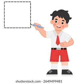 Illustration of a little boy learning geometric shapes. Illustration of Indonesian elementary school students