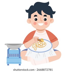 Illustration of little boy Making Batik Art