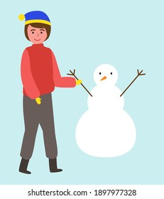 Illustration Little Boy Near Snowman On Stock Vector (Royalty Free ...