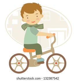 Illustration of Little boy on bicycle