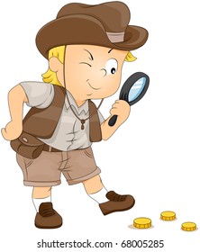 Illustration of a Little Boy on a Treasure Hunt