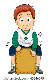 Illustration of a Little Boy Playing with a Cajon
