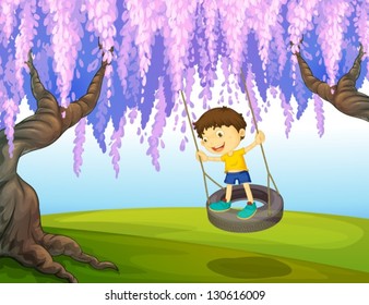 Illustration of a little boy playing at the park