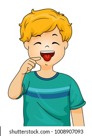 Illustration of a Little Boy Pointing to His Tongue with His Forefinger