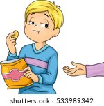 Illustration of a Little Boy Refusing to Share the Snacks He is Eating