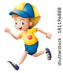 Illustration of a little boy running on a white background