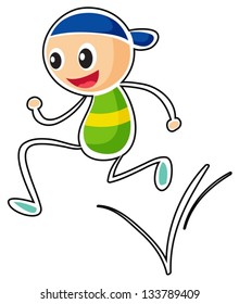 Illustration of a little boy running on a white background