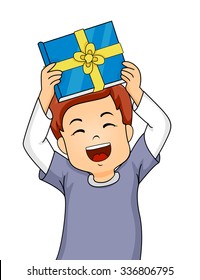 Illustration of a Little Boy Showing His Gift Happily