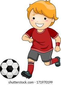 Illustration of a Little Boy in Soccer Gear About to Kick a Soccer Ball