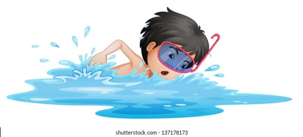 Illustration of a little boy swimming on a white background