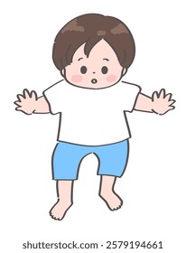 Illustration of a little boy taking his first steps, hand-drawn, analogue style