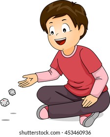 Illustration of a Little Boy Throwing Dice on the Floor