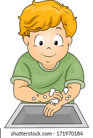 Illustration of a Little Boy Washing His Hands with Soap