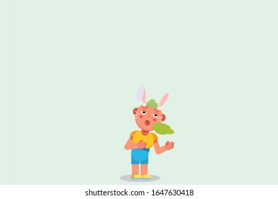 An illustration of a little boy wearing a bunny hat burping green. A vector of Easter character, this illustration can use as a sticker also.