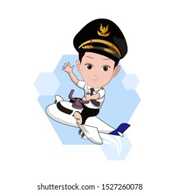 
illustration of a little boy wearing a pilot's uniform driving an airplane. Vector cartoons that can be used for caricature or mascot templates with plain backgrounds.