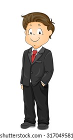 Illustration of a Little Boy Wearing a Tuxedo to a Formal Event