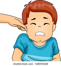 Illustration of a Little Boy Wincing in Pain as His Parent Pinches His Ear