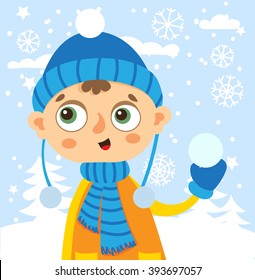 Illustration with little boy in winter