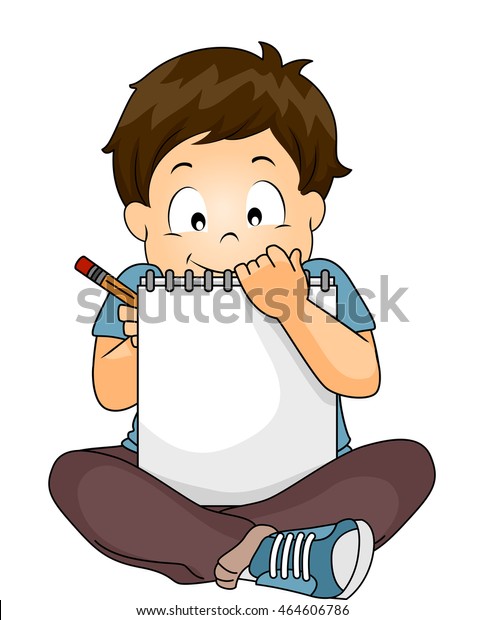 Illustration Little Boy Writing On His Stock Vector (Royalty Free ...