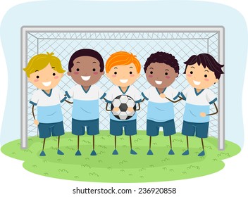 Illustration of Little Boys Dressed in Soccer Uniforms