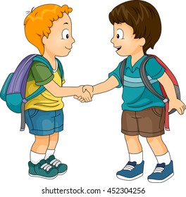 Illustration of Little Boys Shaking Hands