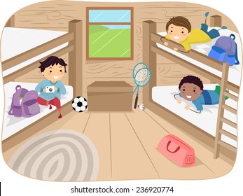 Illustration of Little Boys Sharing a Cabin in a Camp