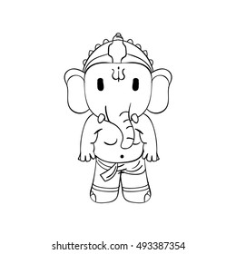 Illustration of little cartoon Ganesha  for coloring book