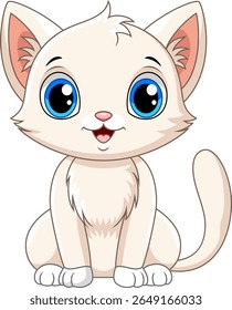 Illustration of Little cute cat cartoon on white background