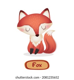 Illustration of little cute fox with signature text on white Background