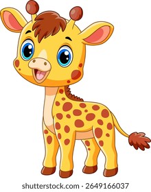 Illustration of Little Cute Giraffe Cartoon on white background 