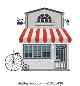 Illustration of little cute retro store shop or boutique